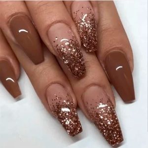💅🏼 24 Piece Shimmer Coffee Brown Shirt Press On Nails